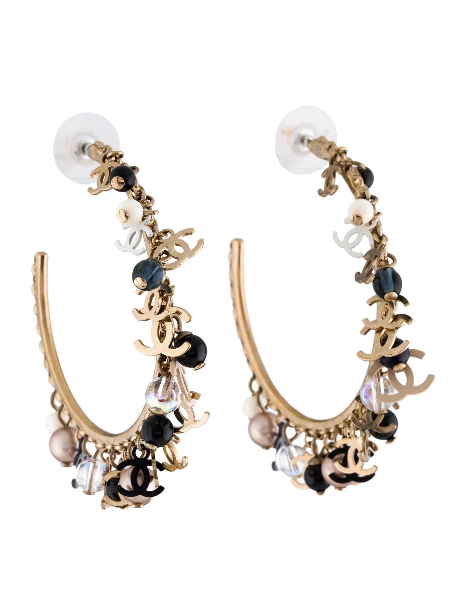 Chanel Pearl & Resin Charm CC Hoop Earrings