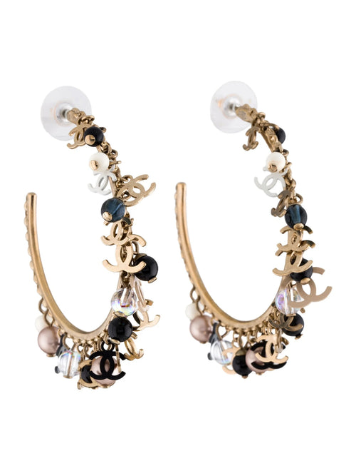 Chanel Pearl & Resin Charm CC Hoop Earrings
