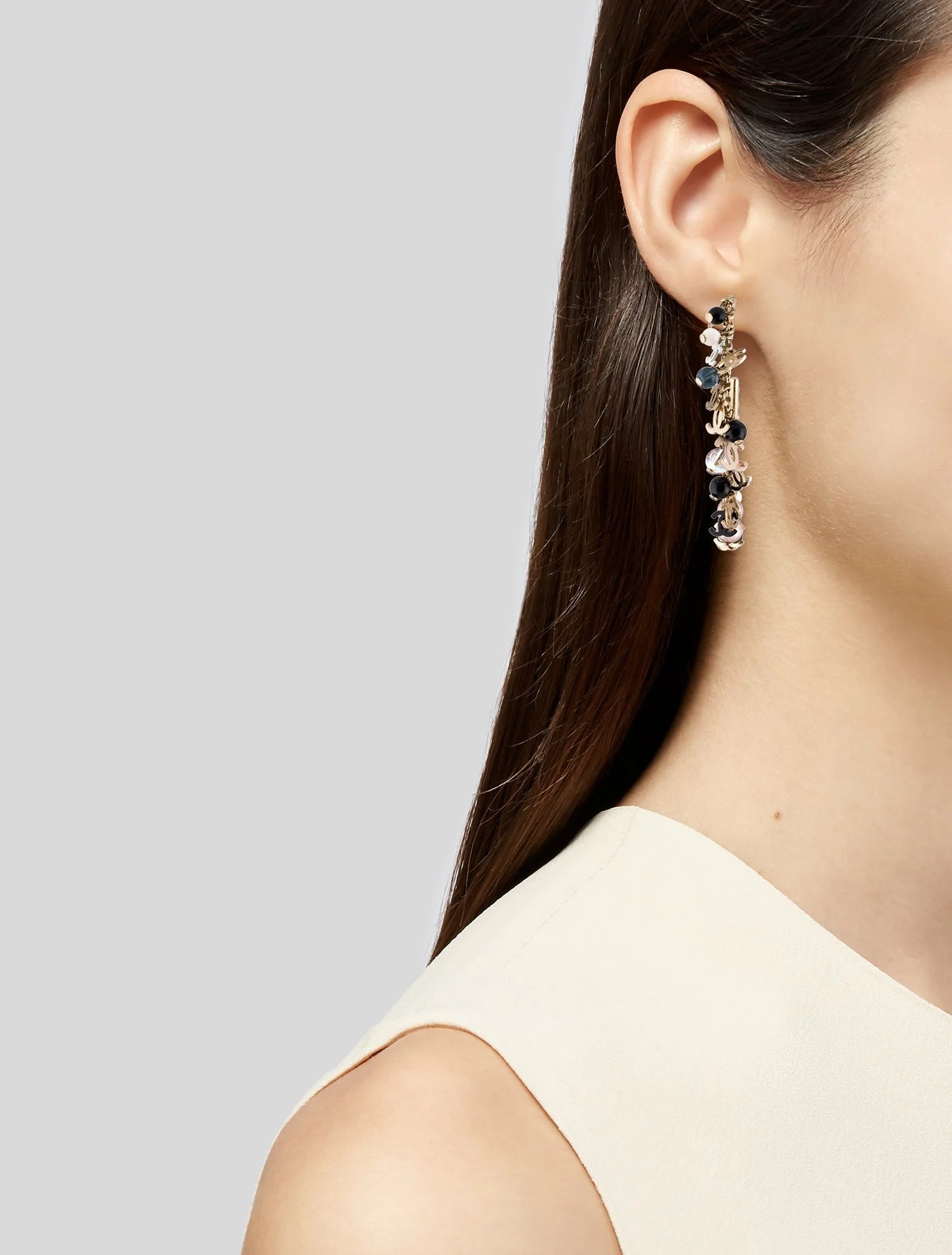 Chanel Pearl & Resin Charm CC Hoop Earrings