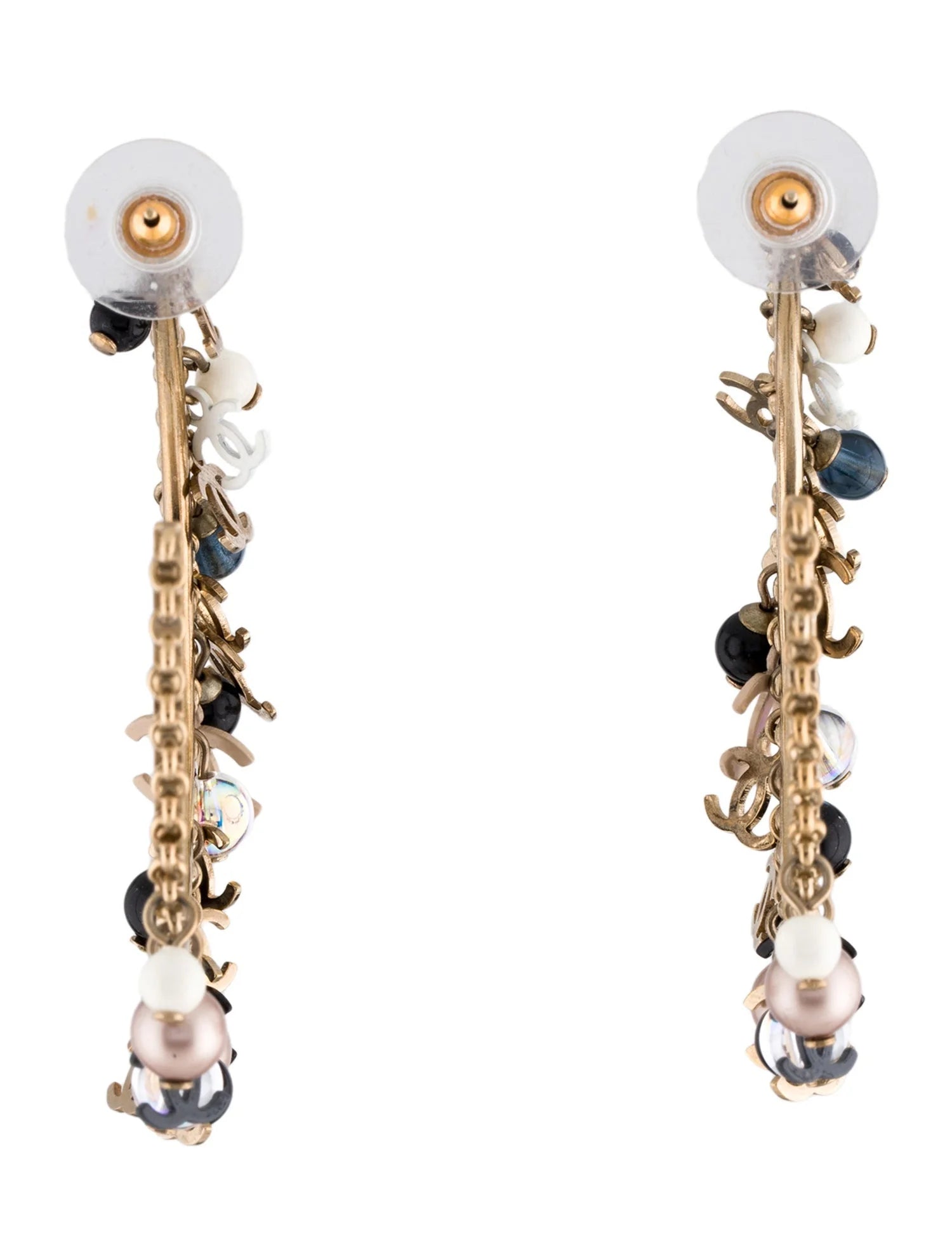 Chanel Pearl & Resin Charm CC Hoop Earrings