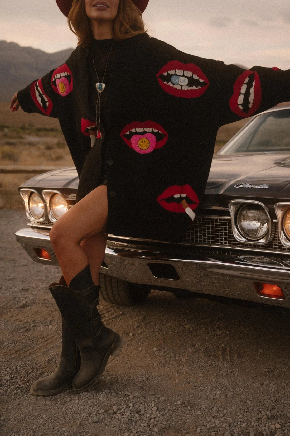 Dressed in Lala Groupie Oversized Big Mouth Cardigan